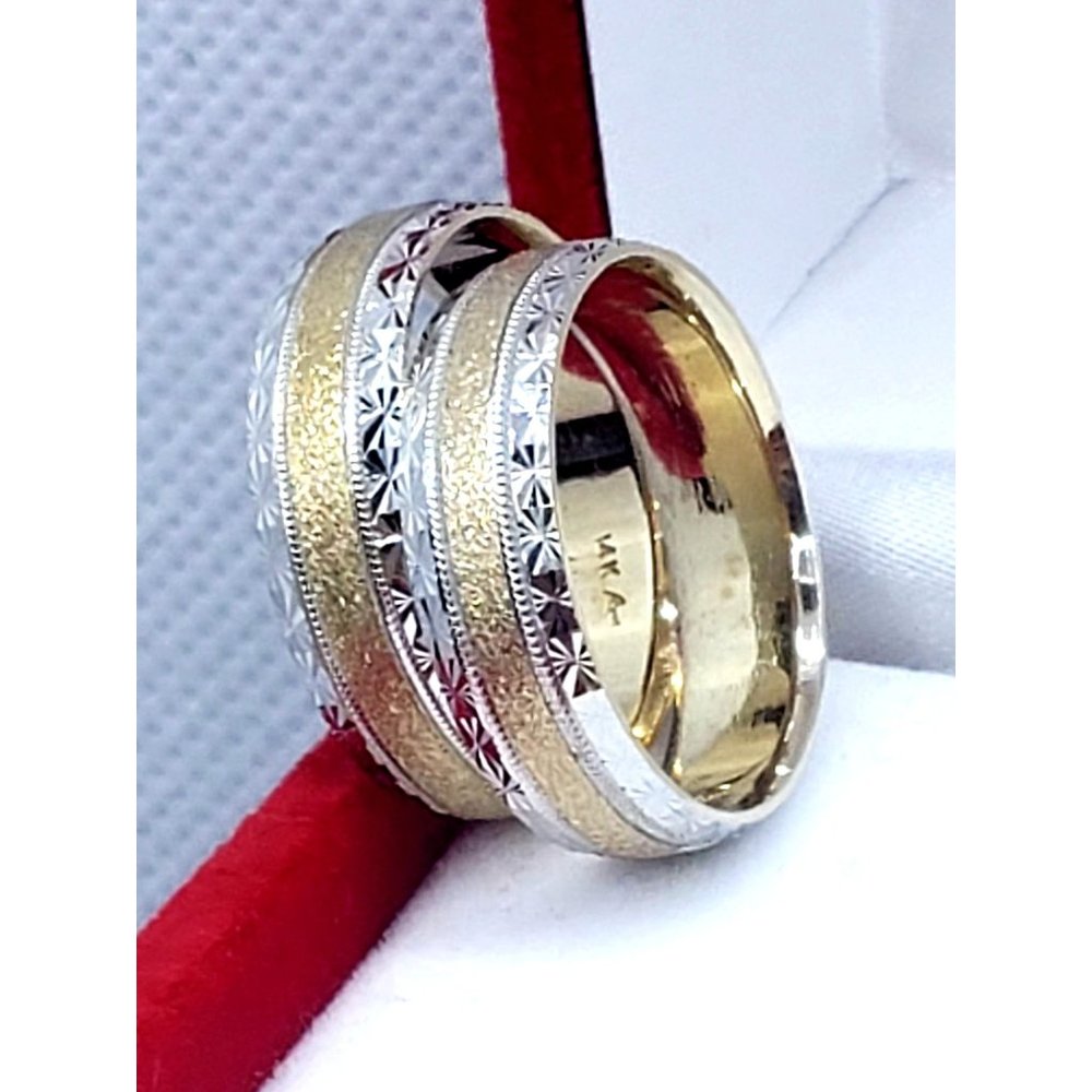 Solid 14K White and Yellow Gold Two Tone Wedding Ring - Picture 5 of 16